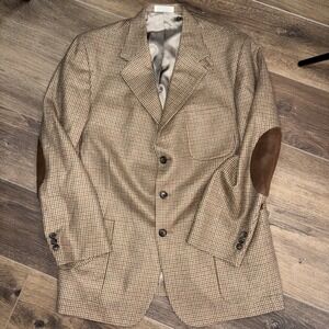 NEW Orvis Tweed Brown Herringbone Wool Bachelor Jacket Blazer 44R Elbow Pads USA